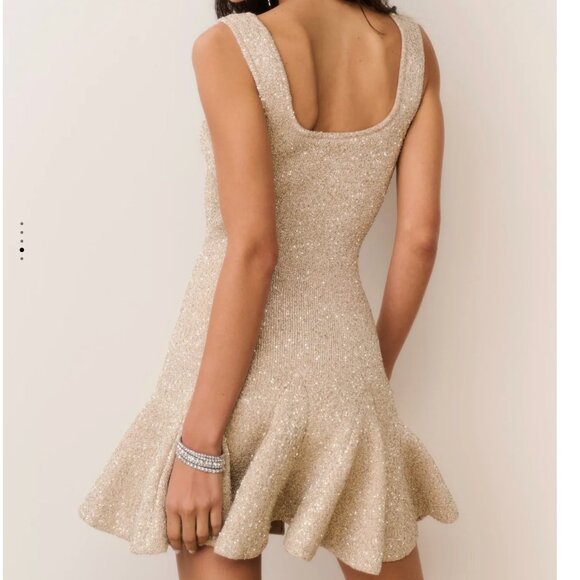 NWT LoveShackFancy Sarajane Sequin Stretch Knit Mini Dress Honey Gold Holiday - Picture 8 of 10